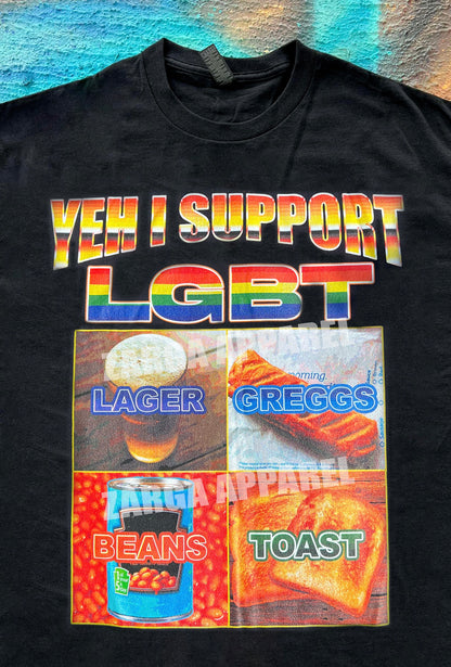LGBT Lager Greggs Beans Toast Pride Funny Meme Tee t-shirt