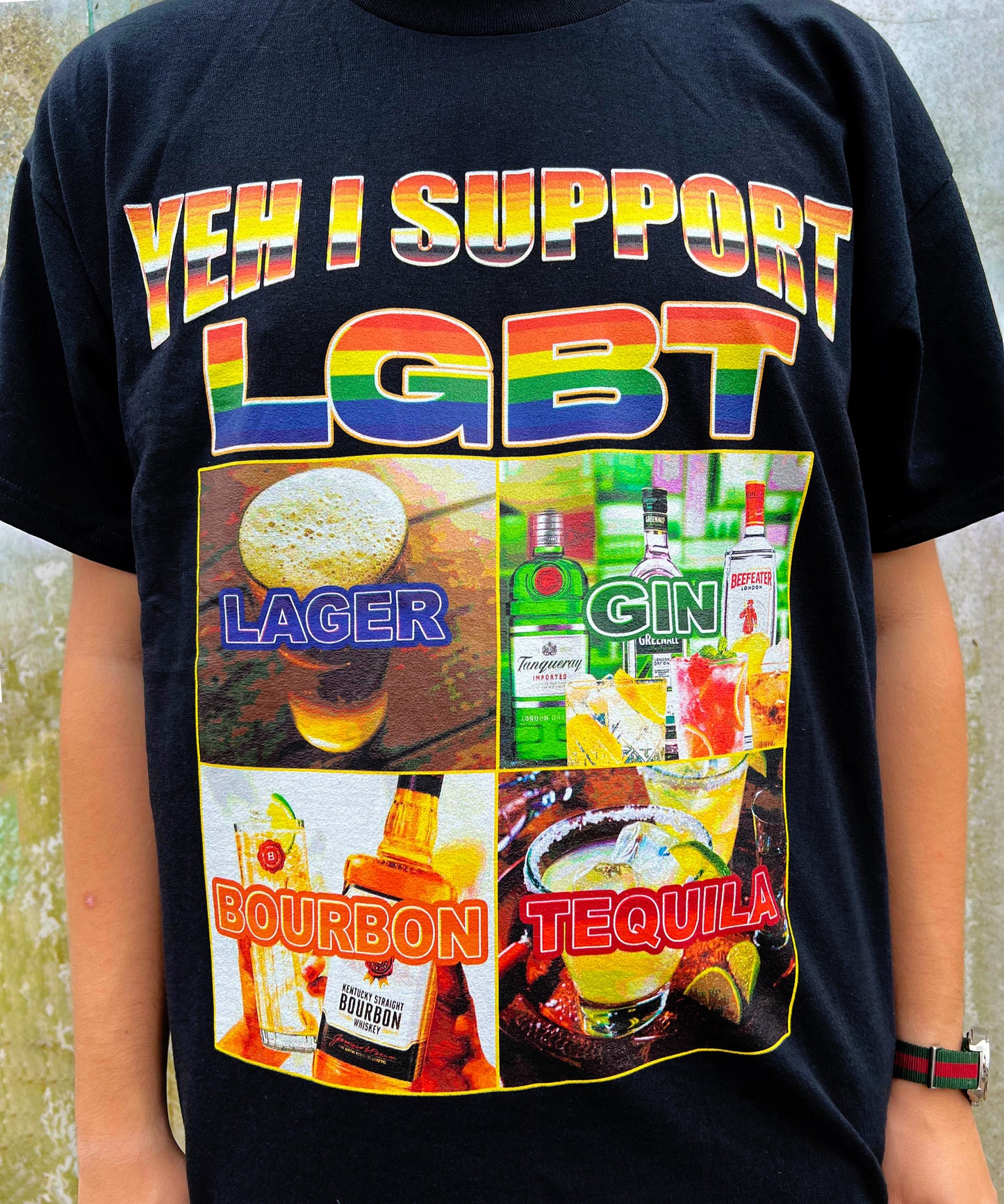 LGBT Lager Gin Bourbon Tequila Pride Funny Meme Parody Tee t-shirt