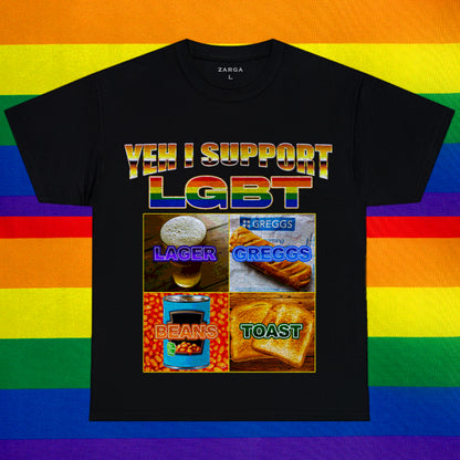 LGBT Lager Greggs Beans Toast Pride Funny Meme Tee t-shirt